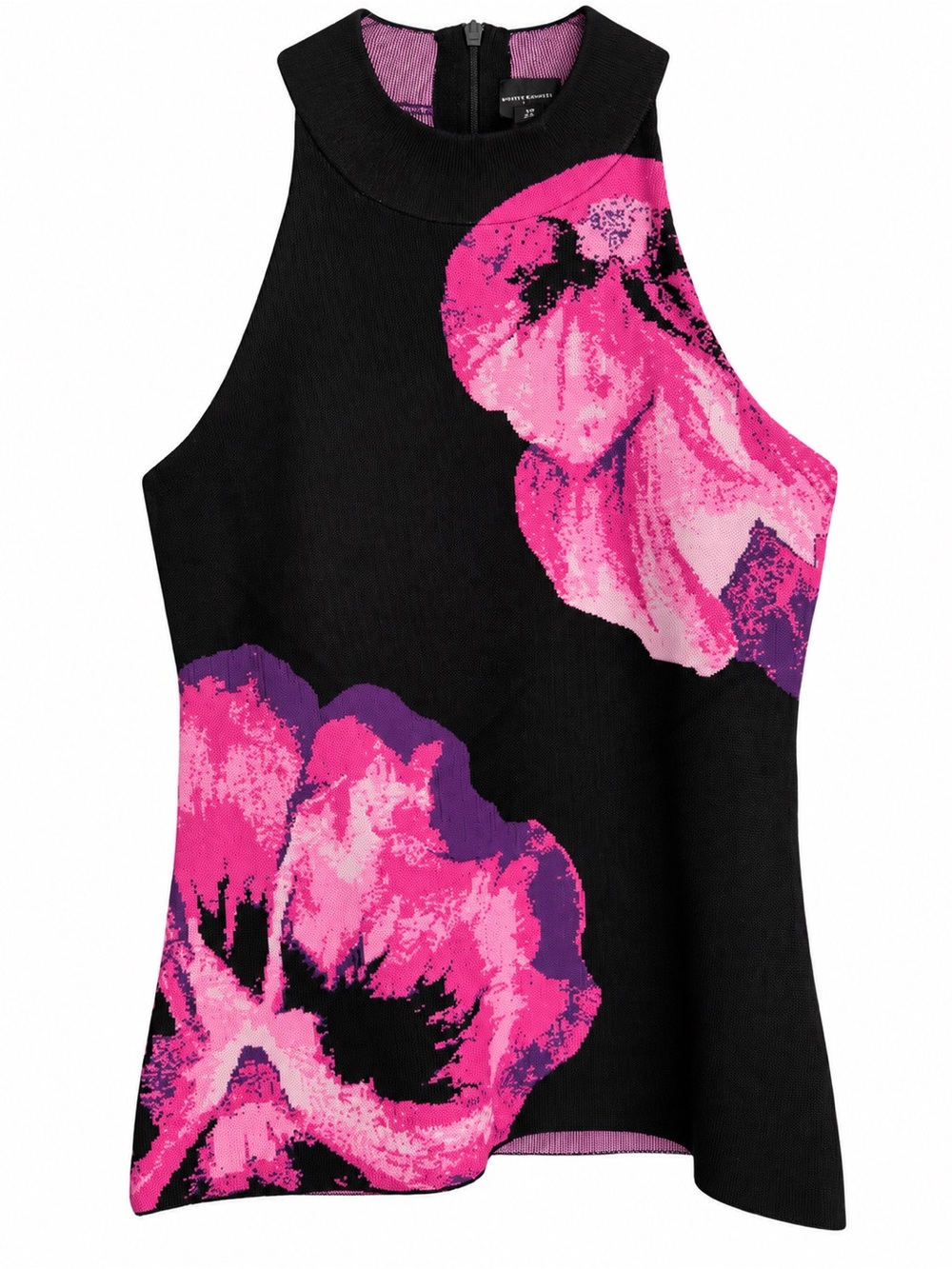 White House Black Market Floral Knit Sleeveless Top XS Black Pink